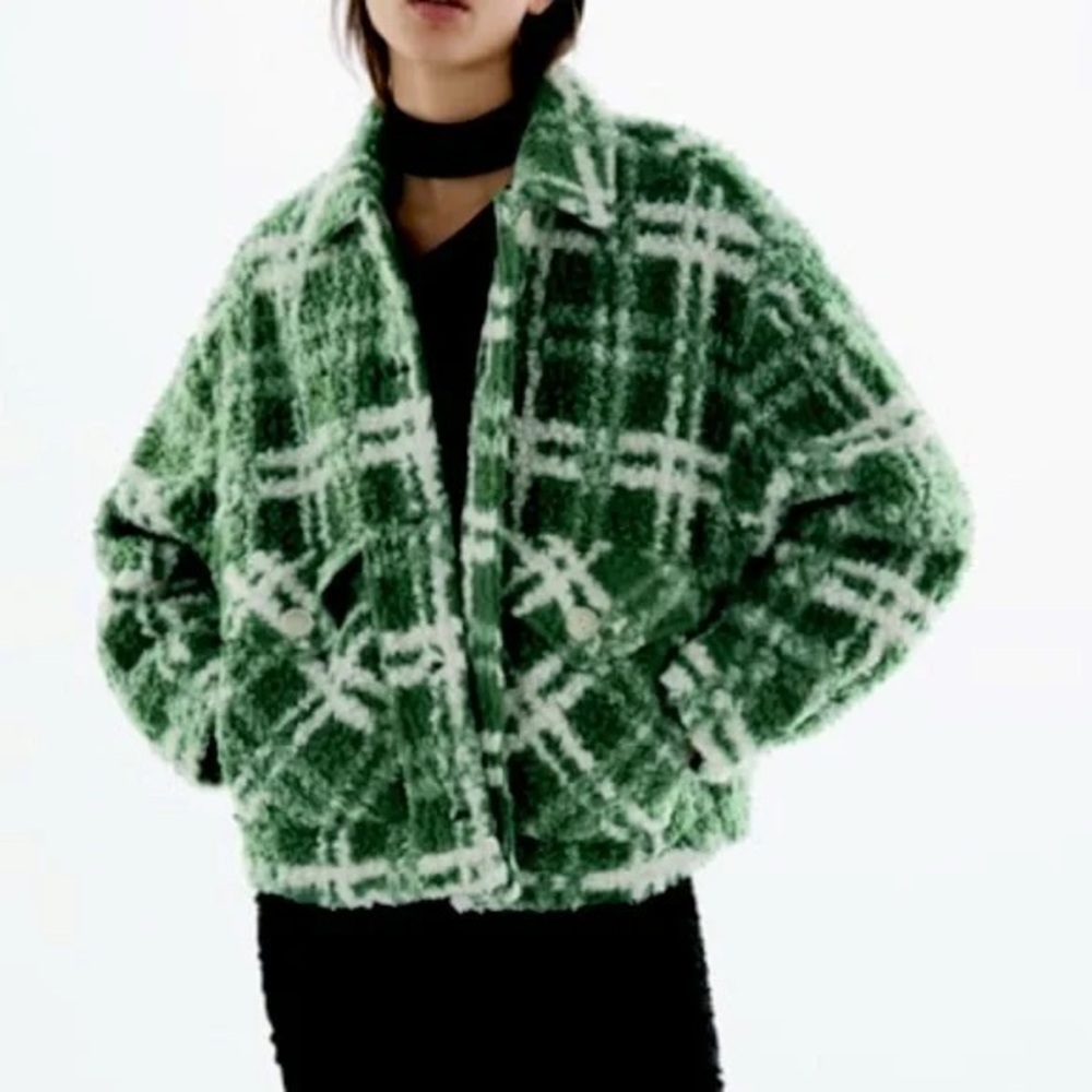 Zara | Combination Plaid Fleece Jacket, XS